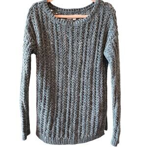 Ann Taylor Loft Size SMALL Open Knit Blue Green Sweater Pullover Tunic EUC